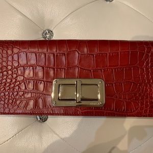 Furla Croc Embossed Clutch w/Silver Strap
